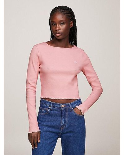 Tommy Hilfiger Cropped Fit Longsleeve Met Ruches - Roze