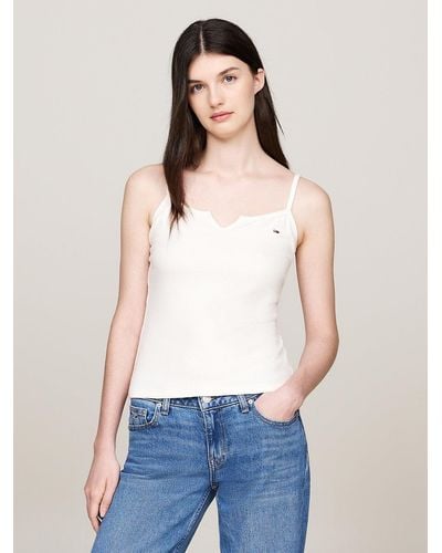 Tommy Hilfiger Ribbed Garment Dyed Slim Cami Top - White