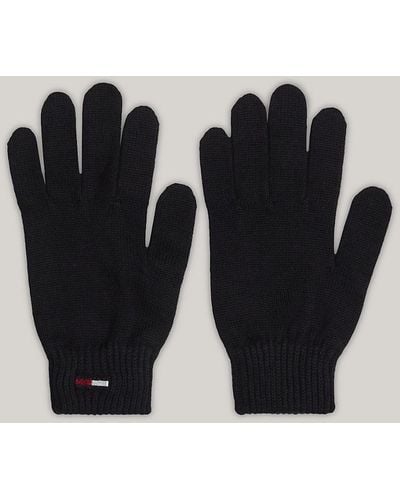 Tommy Hilfiger Elongated Flag Rib-knit Gloves - Black