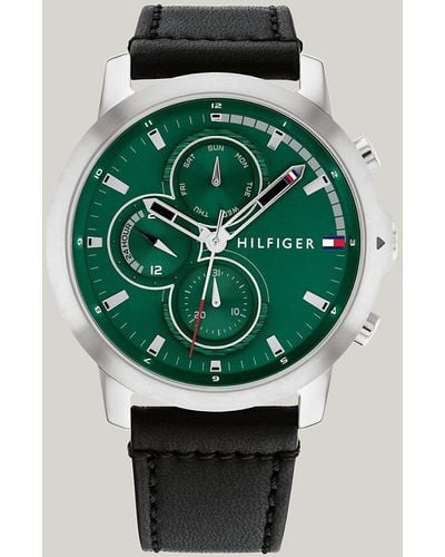 Tommy Hilfiger Green Dial Black Leather Strap Watch