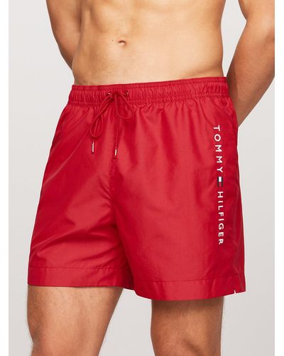 Tommy Hilfiger Original Logo Mid Length Swim Shorts - Red