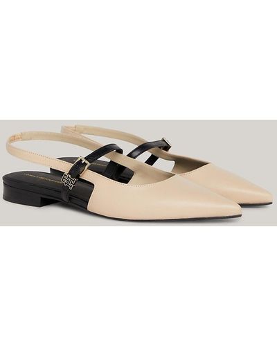 Tommy Hilfiger Leather Bi-colour Slingback Pointed Toe Ballerinas - Natural
