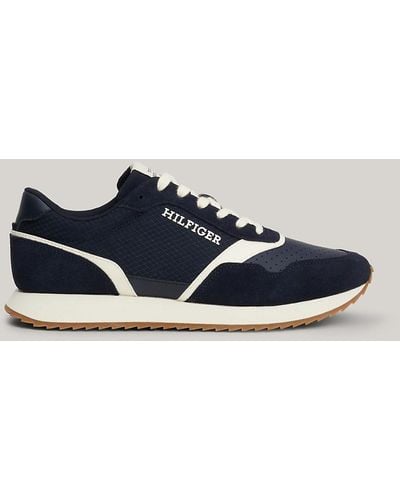 Tommy Hilfiger Leather Mixed Texture Runner Trainers - Blue