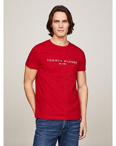 Tommy Hilfiger Slim Fit T-shirt Met Geborduurd Logo - Rood