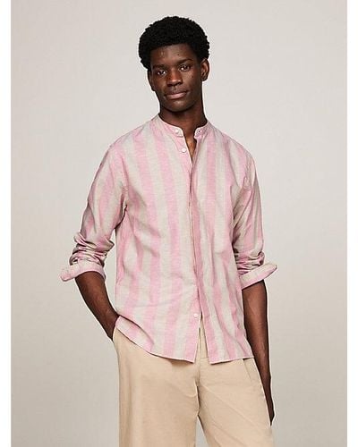Tommy Hilfiger Gestreiftes Hemd mit Bandkragen - Pink