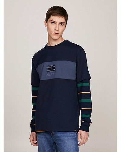 Tommy Hilfiger Colour-blocked T-shirt Met Ton-sur-ton Logo - Blauw