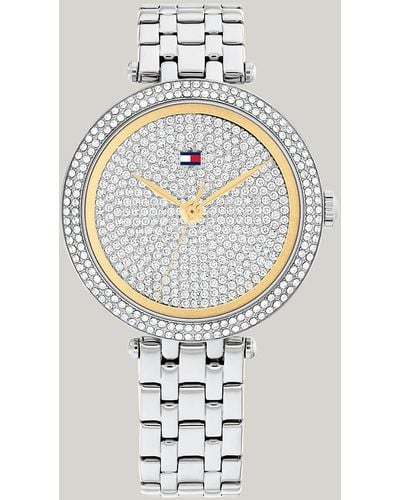 Tommy Hilfiger Crystal-embellished Dial Gold-plated Bracelet Watch - White