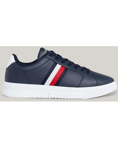 Tommy Hilfiger Essential Leather Signature Tape Trainers - Blue