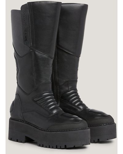 Tommy Hilfiger Bottes de motard hautes en cuir - Noir