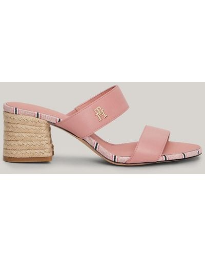 Tommy Hilfiger Leather Shirting Trim Block Mid-heel Sandals - Pink
