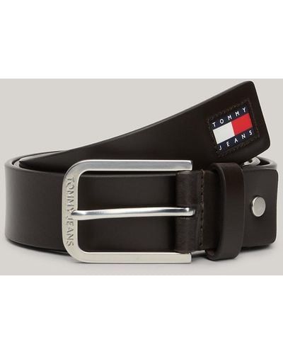 Tommy Hilfiger Rubberised Logo Adjustable Leather Belt - Black