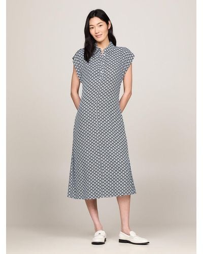 Tommy Hilfiger Scallop Print Relaxed Midi Dress - Grey