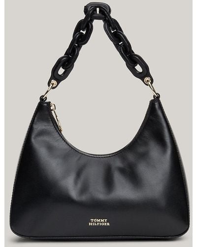 Tommy Hilfiger Th Soft Leather Chain-link Strap Shoulder Bag - Black
