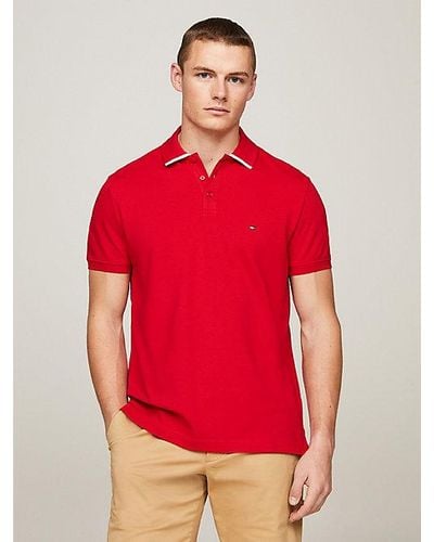 Tommy Hilfiger Regular Fit Polo Met Streepdetail - Rood