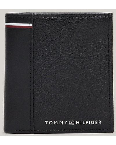 Tommy Hilfiger Trifold Portemonnee Van Leer Met Logo - Zwart