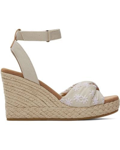 TOMS Wedge Sandal Cutout Embroidered Floral Shoe Marisela - White