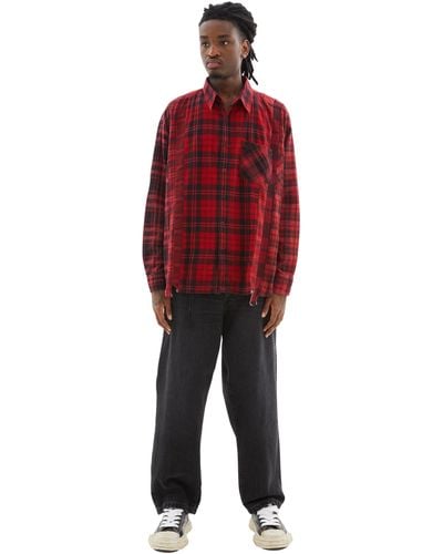 Needles Rebuild By 7 Cuts Wide Flannel Shirt () - Red