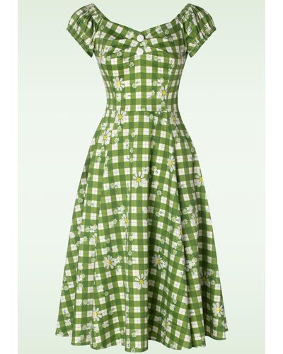 Collectif Clothing Dolores Daisy Garden Swing Jurk - Groen