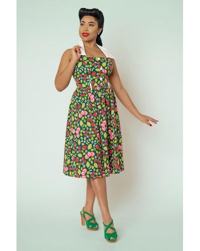 Collectif Clothing Waverly Strawberry Patch Swing Jurk - Groen