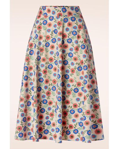 Banned Retro Sweet Floral Swing Rok - Blauw