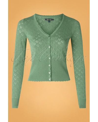 King Louie 40s Heart Ajour Cardigan - Groen