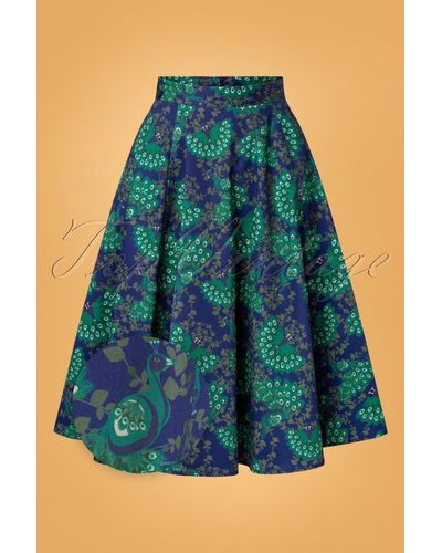 topvintage boutique collection Topvintage Exclusive ~ 50s Adriana Peacock Swing Skirt - Blauw