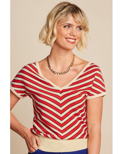 King Louie Port Stripe Double V Top - Rood
