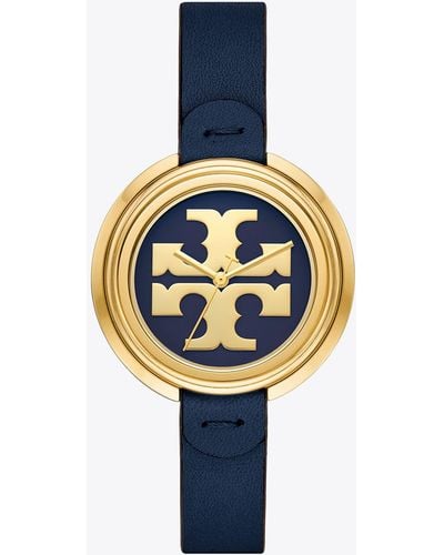 Tory Burch Miller Watch, Navy Leather/gold-tone, 36 Mm - Blue