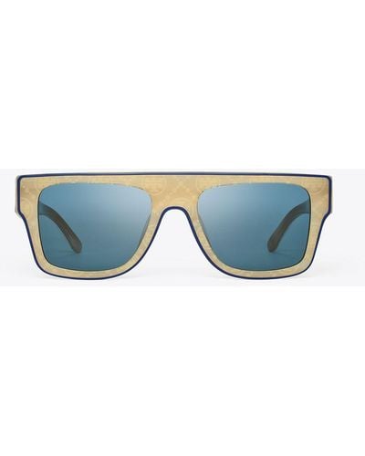 Tory Burch Flat-top Rectangle Contrasting Acetate Sunglasses - Blue