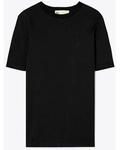 Tory Burch Embroidered Logo T-Shirt - Black