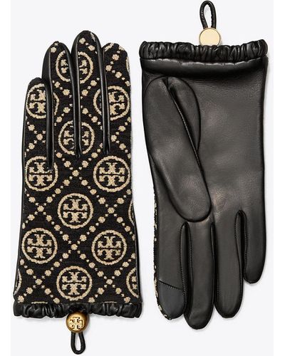 Tory Burch T Monogram Chenille Gloves - Black