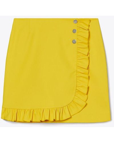 Tory Sport Tech Twill Ruffle Golf Skirt - Yellow