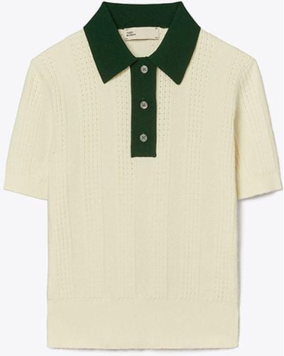 Tory Sport Tory Burch Cotton Pointelle Polo Sweater - White