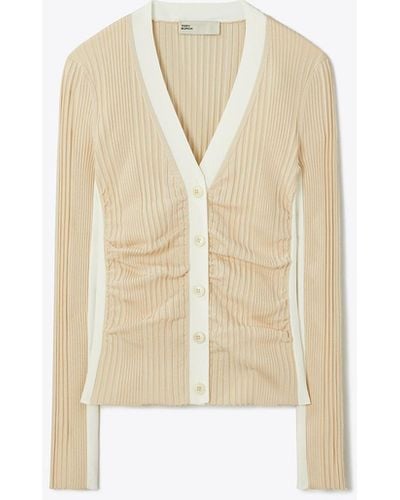 Tory Burch Ruched Wool Cardigan - White