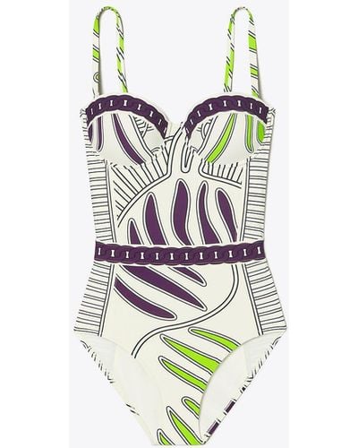 Tory Burch Printed Underwire One-piece Swimsuit - White