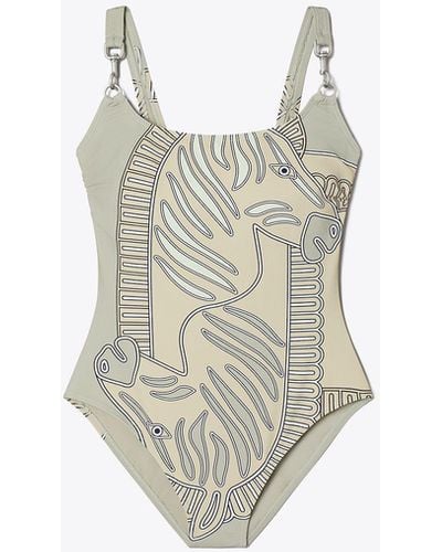Tory Burch Printed Clip Tank Suit - White