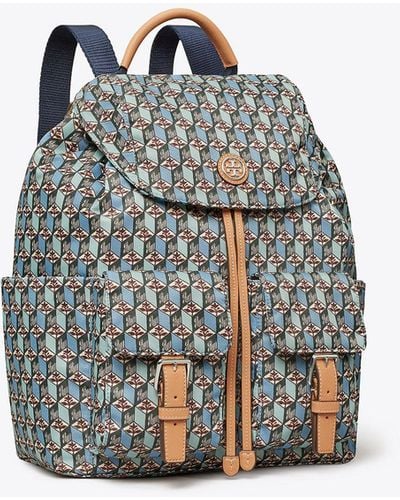 Tory Burch Printed Nylon Flap Backpack - Blue