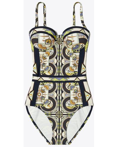 Tory Burch Printed Underwire One-Piece Swimsuit - White