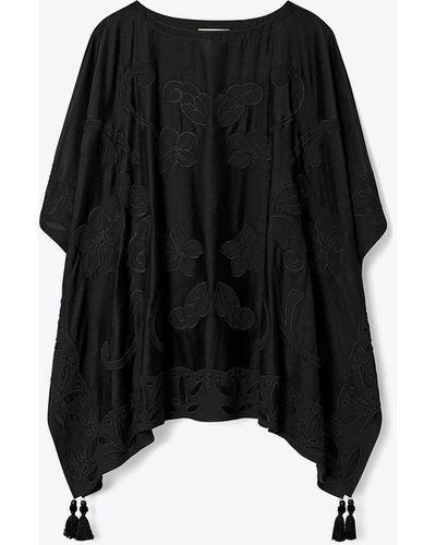 Tory Burch Embroidered Cotton Silk Beach Caftan - Black