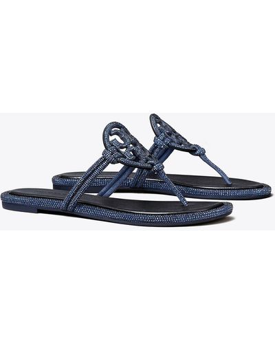 Tory Burch Miller Leather Thong Sandals - Blue