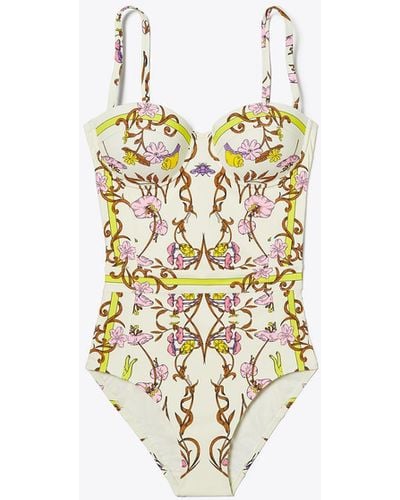 Tory Burch Printed Underwire One-piece Swimsuit - White