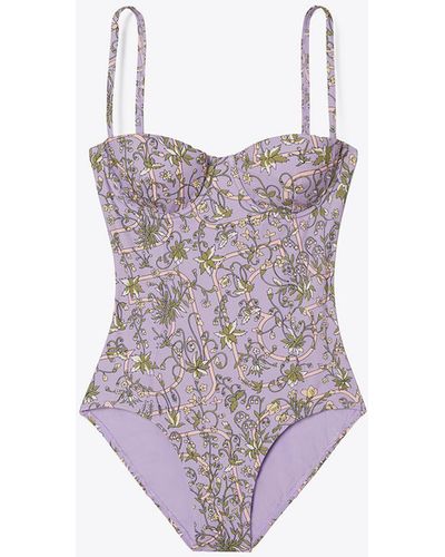 Tory Burch Printed Underwire One-piece Swimsuit - Purple