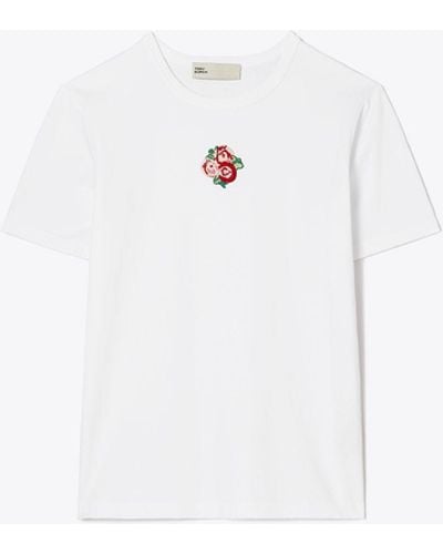 Tory Burch Embroidered Floral Tee - White