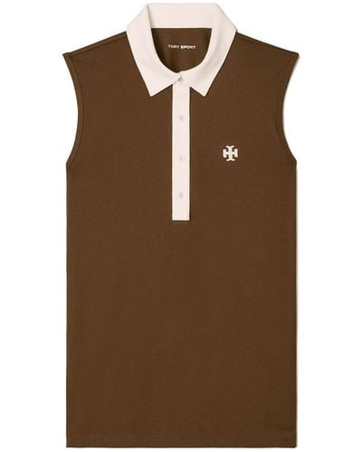 Tory Sport Performance Pique Sleeveless Color-block Polo - Brown