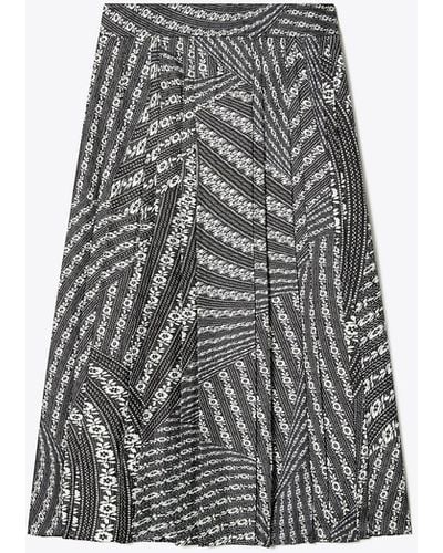 Tory Burch Pleated Silk Skirt - Gray