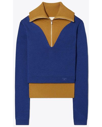 Tory Burch Double Layered Zip Pullover - Blue
