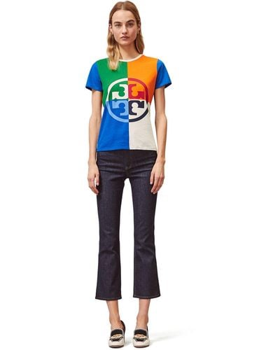 Tory Burch Color-block Logo T-shirt - Blue