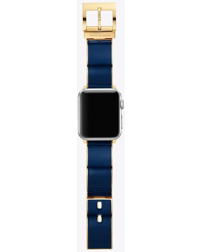 Tory Burch Buddy Bangle Band For Apple Watch®, Gold-tone/navy, 38 Mm X 40 Mm - Blue