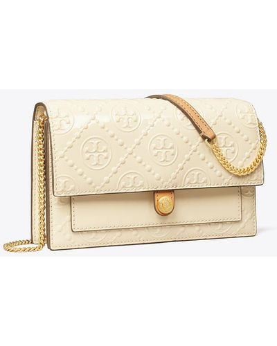 Tory Burch T Monogram Patent Embossed Chain Wallet - Natural