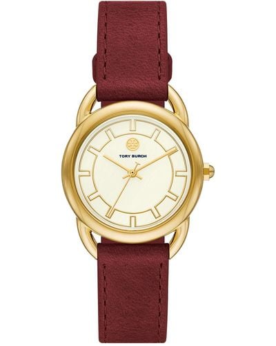 Tory Burch Ravello Watch, Leather/gold-tone, 32 X 40 Mm - Metallic